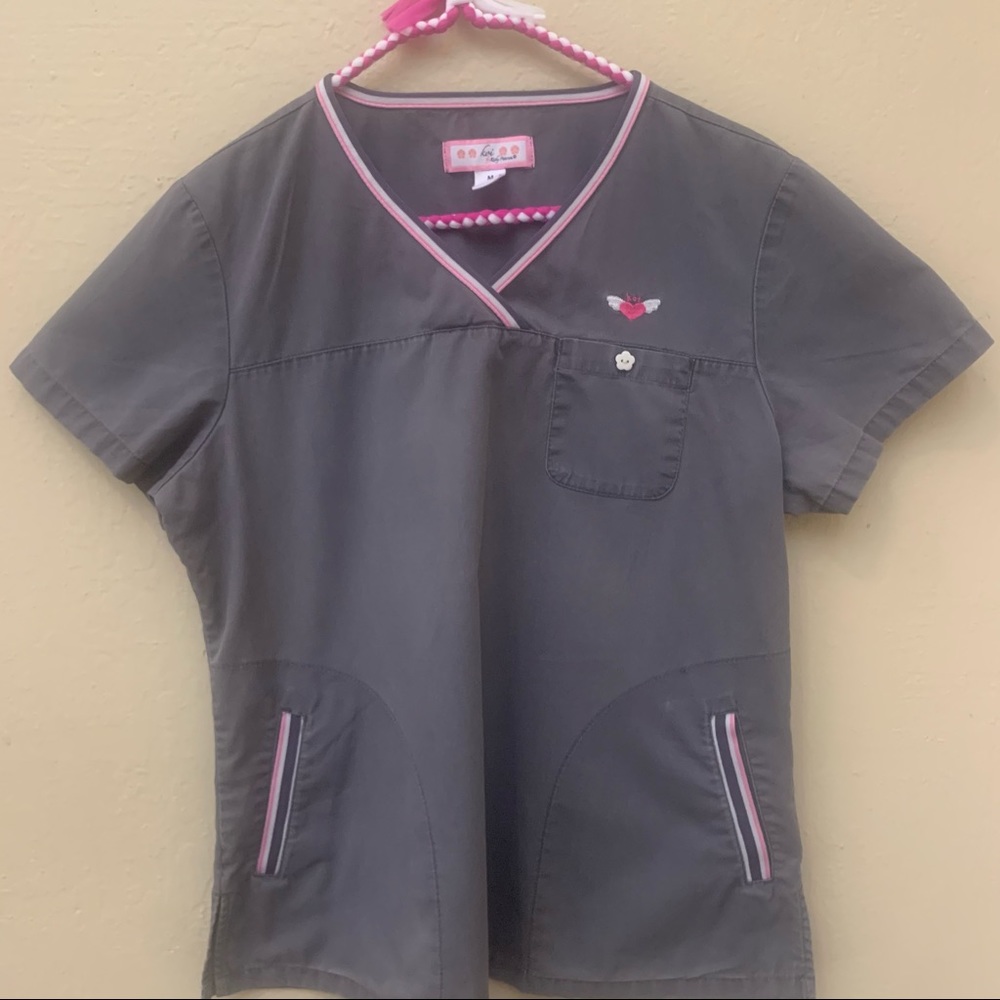 Gray Koi Fashionable Scrubs Pink Lining Medium